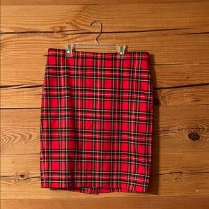 J. Crew Red Plaid Pencil Skirt